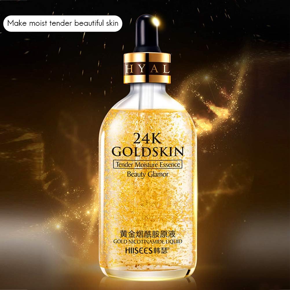 24 K Gold Essence Anti Wrinkle Whitening Collagen Moisturizing Hyaluronic Acid Liquid, Anti-Aging Feuchtigkeitspflege Gel para la piel normal, piel seca, piel grasa, mixta de 100 ml