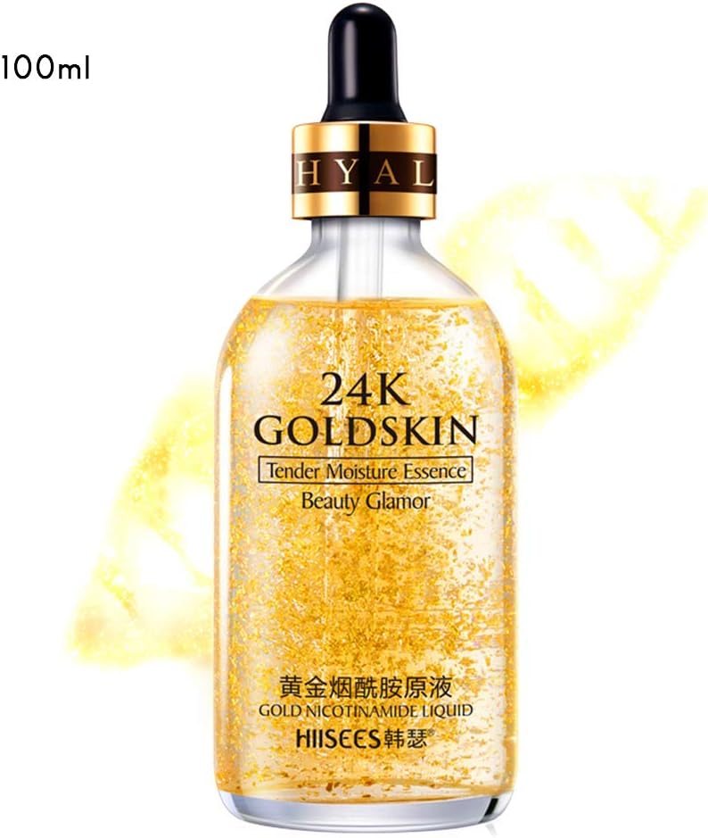24 K Gold Essence Anti Wrinkle Whitening Collagen Moisturizing Hyaluronic Acid Liquid, Anti-Aging Feuchtigkeitspflege Gel para la piel normal, piel seca, piel grasa, mixta de 100 ml