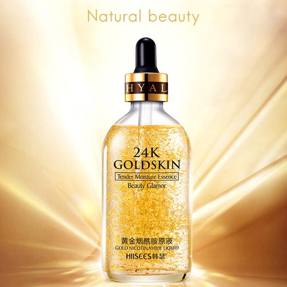 24 K Gold Essence Anti Wrinkle Whitening Collagen Moisturizing Hyaluronic Acid Liquid, Anti-Aging Feuchtigkeitspflege Gel para la piel normal, piel seca, piel grasa, mixta de 100 ml