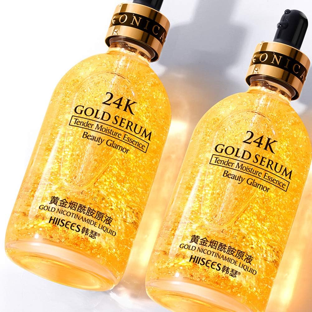 24 K Gold Essence Anti Wrinkle Whitening Collagen Moisturizing Hyaluronic Acid Liquid, Anti-Aging Feuchtigkeitspflege Gel para la piel normal, piel seca, piel grasa, mixta de 100 ml