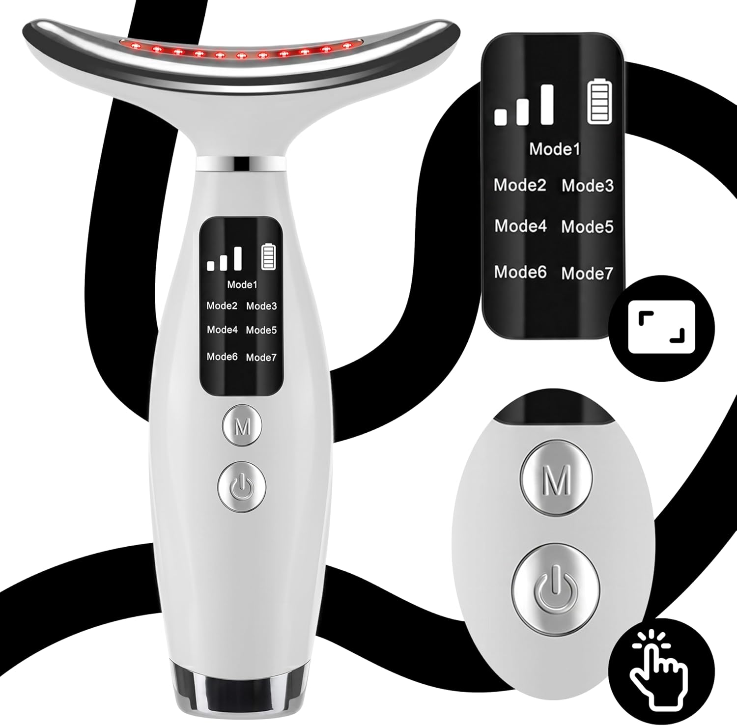 Retoo Masajeador facial contra arrugas con luz LED de 7 colores, 3 modos, función de calor a 45 °C, dispositivo antienvejecimiento, masaje facial EMS para reafirmar la piel cara y cuello USB